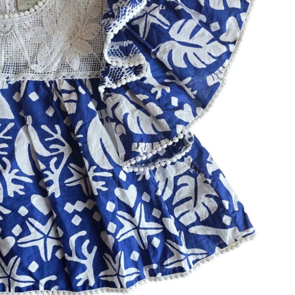 Farm Rio Jungle Scarf Blouse Lace panel Ruffle - Picture 8 of 14